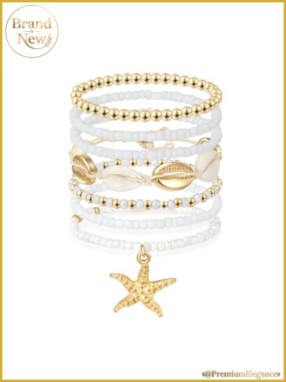Coastal Seashell Starfish Clay Beaded Stretch Bracelet Set Summer Beach Jewelry